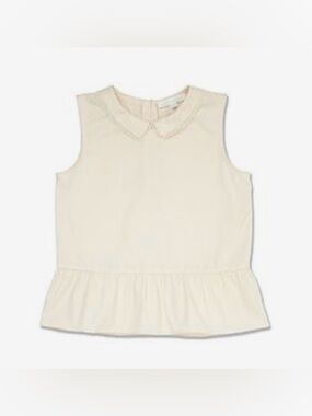 Marie Chantal Kids Girl’s Peter Pan Collar Ruffle Trim Top, Off-White/Ivory, 3Y